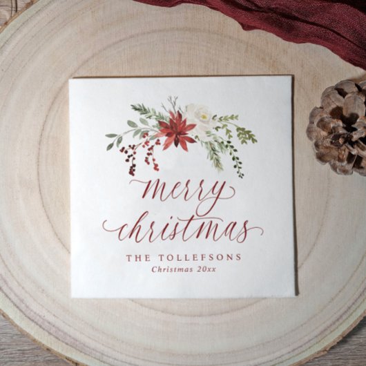 Serviette En Papier Elegant Watercolor Merry Christmas Holiday Berries