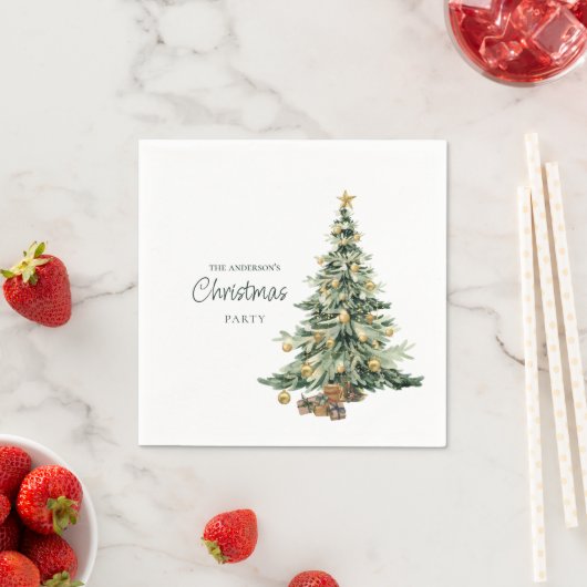 Serviette En Papier Elegant Watercolor Tree Christmas Party (En situation)