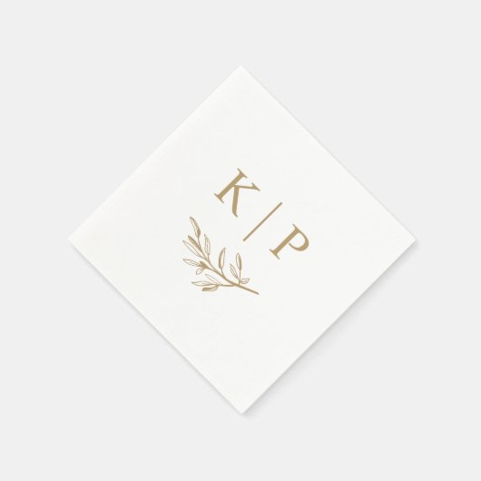 Serviette En Papier Elegant Wedding Monogram Greenery leaves (Coin)
