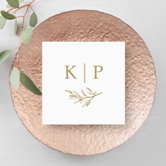 Serviette En Papier Elegant Wedding Monogram Greenery leaves