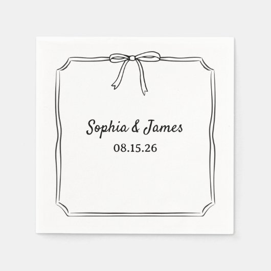 Serviette En Papier Elégant Whimsical Sketch Bow Mariage personnalisé (Devant)