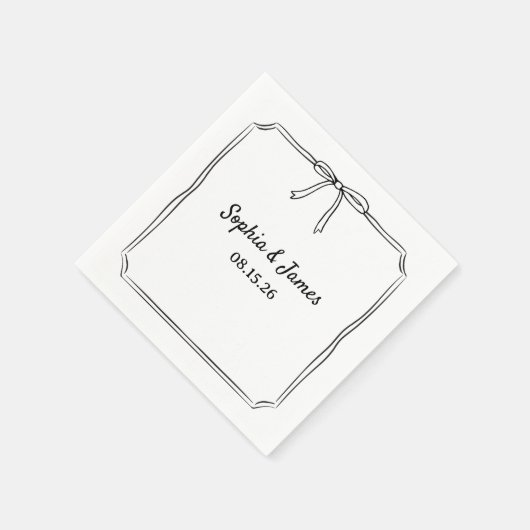 Serviette En Papier Elégant Whimsical Sketch Bow Mariage personnalisé (Coin)