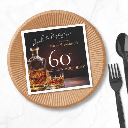 Serviette En Papier Elégant Whiskey Black Gold 60e fête d'anniversaire