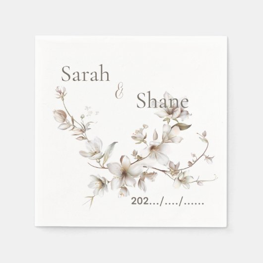 Serviette En Papier Elegant White Botanical Blossom Ivory Wedding (Devant)