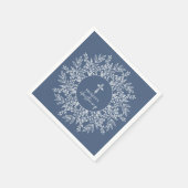 Serviette En Papier Elegant Wreath and Cross Blue Boy Christening (Coin)