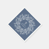 Serviette En Papier Elegant Wreath and Cross Blue Boy First Communion (Coin)