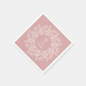 Serviette En Papier Elegant Wreath and Cross Pink Girl Baptism (Coin)