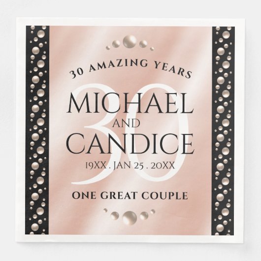 Serviette En Papier Elégante 30ème Mariage Pearl Anniversaire de céléb (Devant)