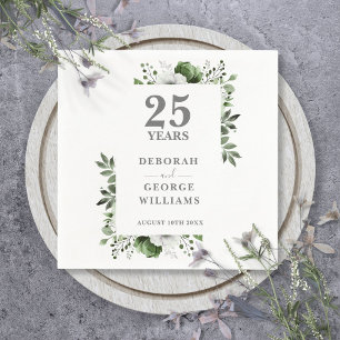 Serviette En Papier Élégante Anniversaire de Mariage 25 Ans Floral Vég