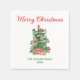 Serviette En Papier Elégante aquarelle Arbre de Noël Ornements & Cadea