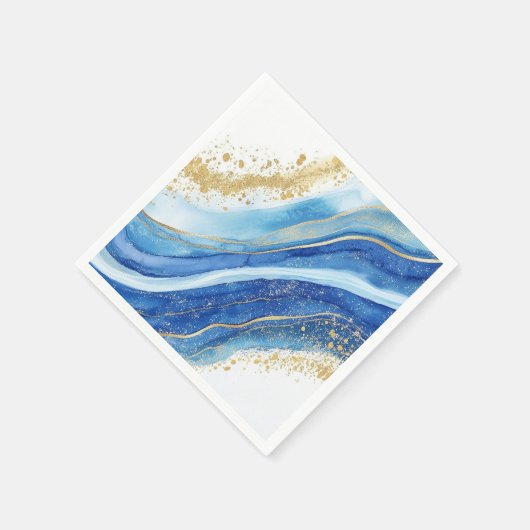 Serviette En Papier Elégante aquarelle bleue et or (Coin)