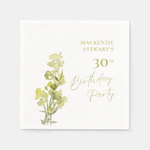 Serviette En Papier Elégante Aquarelle Botanique Verte 30e anniversair