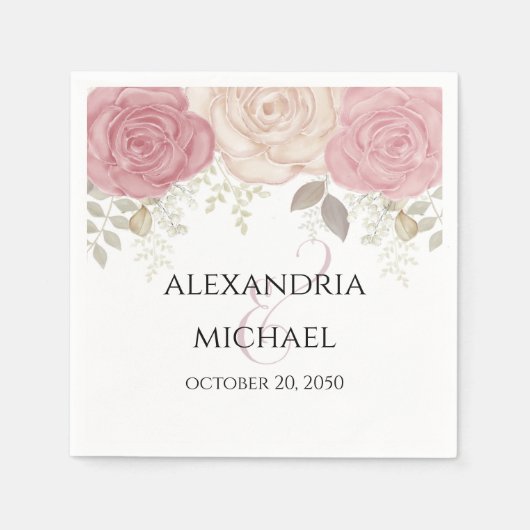 Serviette En Papier Elégante aquarelle Bourgogne Mariage floral simple (Devant)