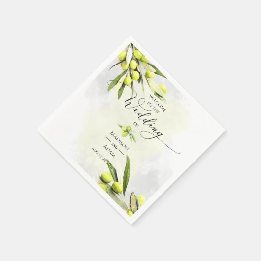 Serviette En Papier Elégante aquarelle Branches d'olive Mariage (Coin)