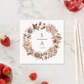 Serviette En Papier Elégante aquarelle Burnt Orange Floral Mariage (En situation)