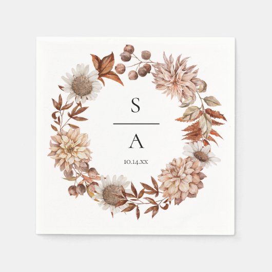 Serviette En Papier Elégante aquarelle Burnt Orange Floral Mariage (Devant)