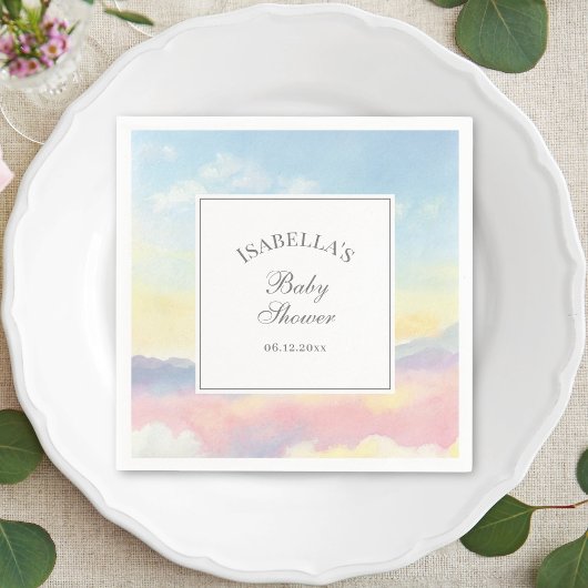 Serviette En Papier Elégante aquarelle Ciel et Baby shower nuages