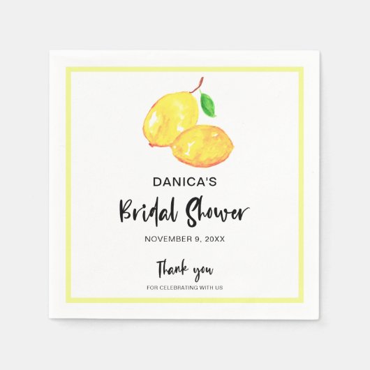 Serviette En Papier Elégante aquarelle citron nuptiale douche minimali (Devant)