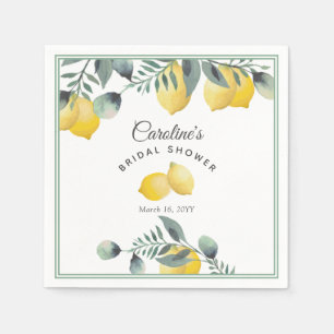 Serviette En Papier Elégante aquarelle citrons & Fête des mariées vert