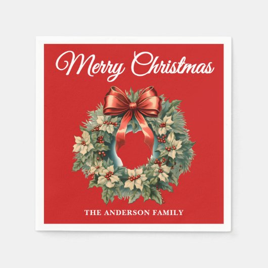 Serviette En Papier Elégante aquarelle couronne de Noël (Devant)