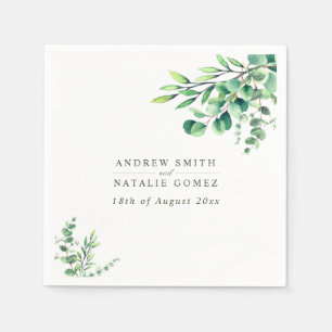 Serviette En Papier Elégante aquarelle Eucalyptus Mariage vert