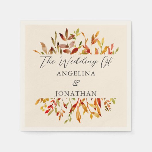 Serviette En Papier Elégante aquarelle Feuilles Automne Mariage Person (Devant)