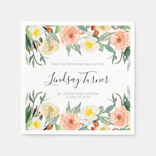 Serviette En Papier Élégante aquarelle Fleurs Graduation (Devant)