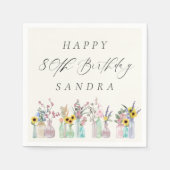 Serviette En Papier Elégante aquarelle florale Joyeux 80e anniversaire (Devant)