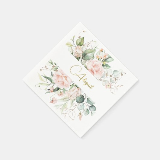 Serviette En Papier Elégante aquarelle florale Roses roses roses rose (Coin)