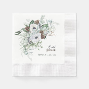Serviette En Papier Elégante aquarelle hiver Anémones fleurs nuptiale