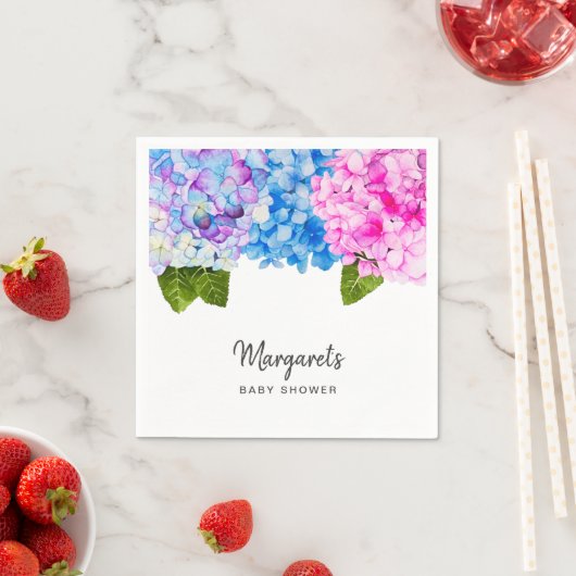 Serviette En Papier Elégante aquarelle Hydrangea Fleurs | BABY SHOWER (En situation)