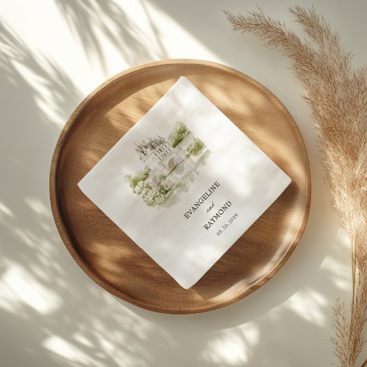Serviette En Papier Elégante aquarelle Manor Jardin Mariage