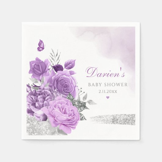 Serviette En Papier Elégante Aquarelle mignonne violet Baby shower flo (Devant)