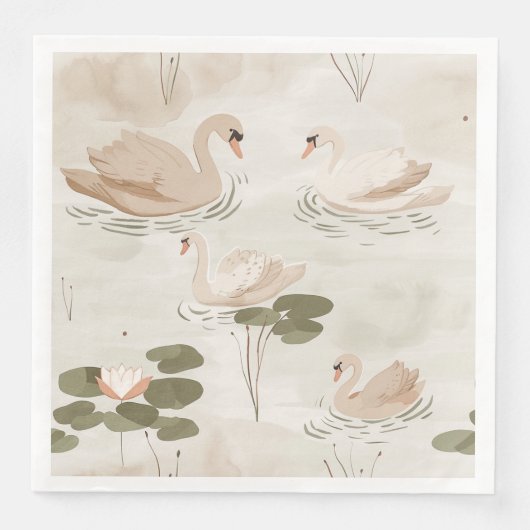 Serviette En Papier Elégante aquarelle motif de cygne (Devant)