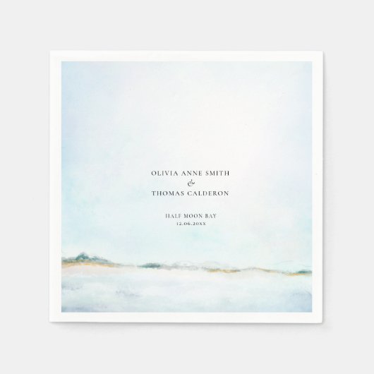 Serviette En Papier Elégante aquarelle Ocean Beach Mariage côtier (Devant)