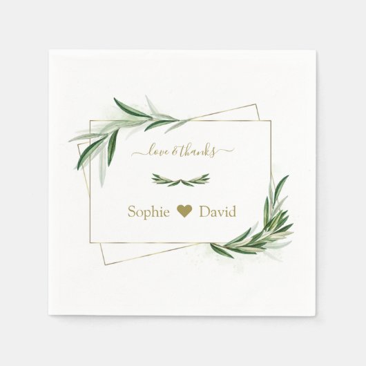 Serviette En Papier Elégante aquarelle Olive Greenery Mariage or (Devant)