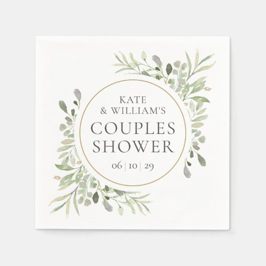 Serviette En Papier Elégante Aquarelle Or Verdure Couples Douche (Devant)