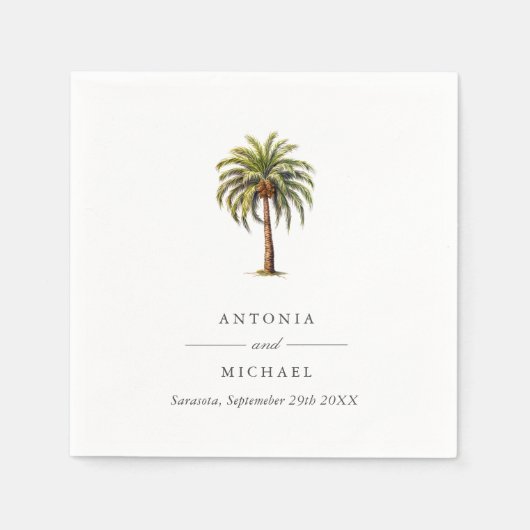 Serviette En Papier Elégante aquarelle palmier tropical Monogramme (Devant)