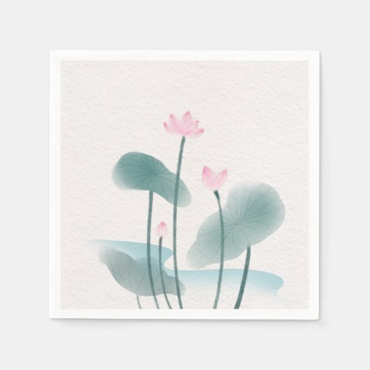 Serviette En Papier Elégante aquarelle peinture florale Lotus Fleurs (Devant)