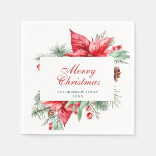 Serviette En Papier Elégante aquarelle Poinsettia Noël