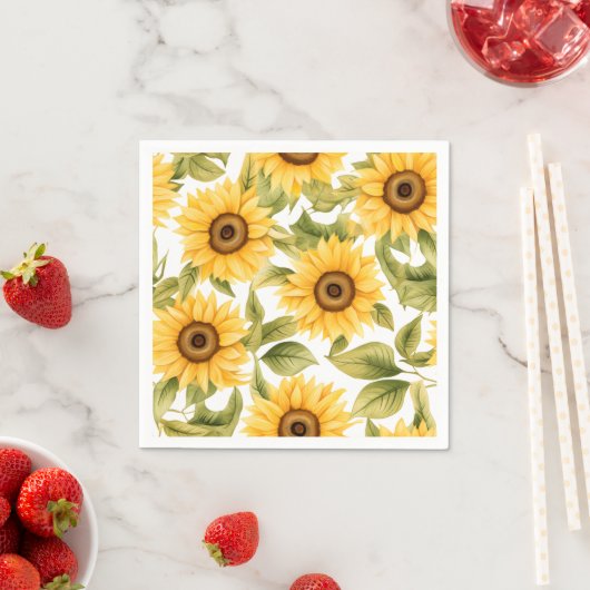 Serviette En Papier Elégante aquarelle tournesol (En situation)