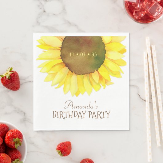 Serviette En Papier Elégante aquarelle tournesol fête d'anniversaire (En situation)