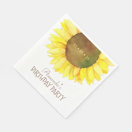 Serviette En Papier Elégante aquarelle tournesol fête d'anniversaire (Coin)