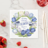 Serviette En Papier Elégante aquarelle Tulipe Mariage de couronne bleu (En situation)