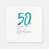 Serviette En Papier Elégante aquarelle Turquoise 50e anniversaire (Devant)