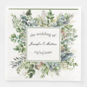 Serviette En Papier Elégante aquarelle Vert Feuilles mariage personnal (Devant)