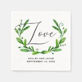 Serviette En Papier Elégante aquarelle verte script floral mariage (Devant)