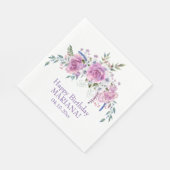 Serviette En Papier Elégante aquarelle violet florale fête d'anniversa (Coin)
