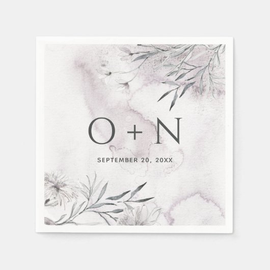 Serviette En Papier Elégante aquarelle violet foncé mariage (Devant)