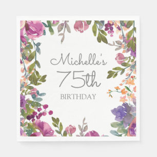 Serviette En Papier Elégante aquarelle violette Florale 75e anniversai